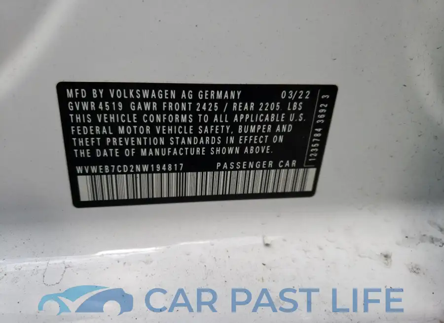WVWEB7CD2NW194817# 13