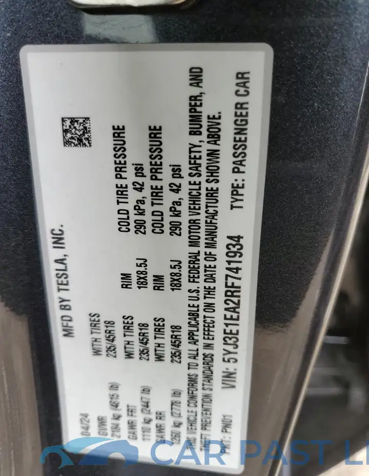 5YJ3E1EA2RF741934# 12