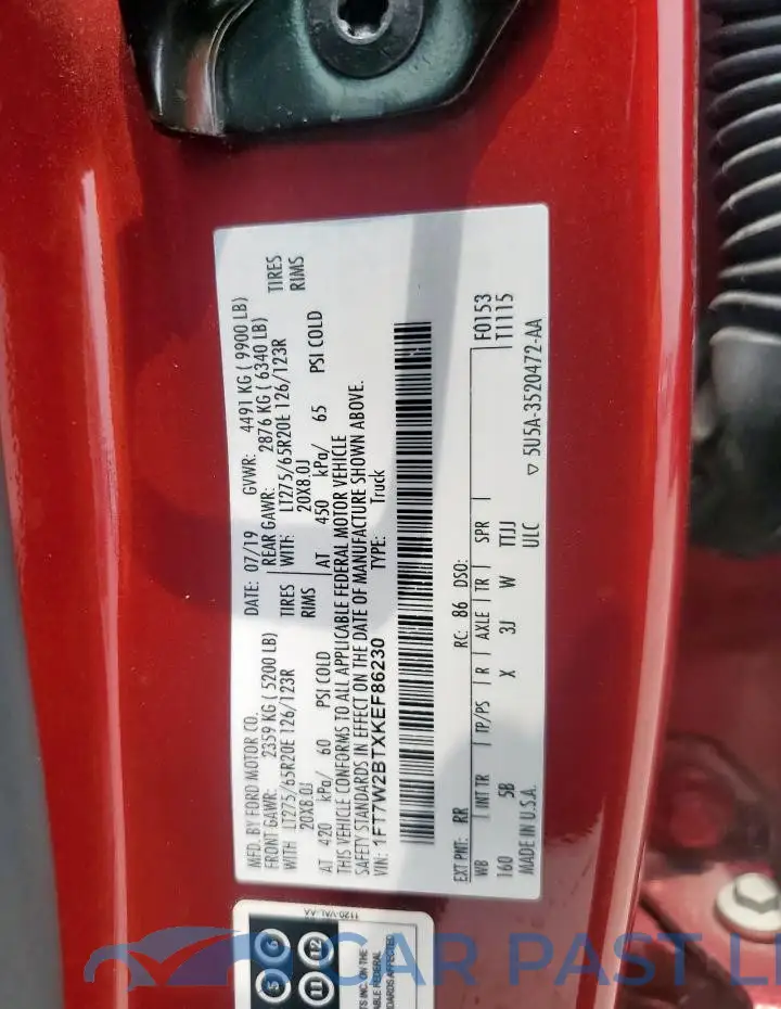 1FT7W2BTXKEF86230# 12