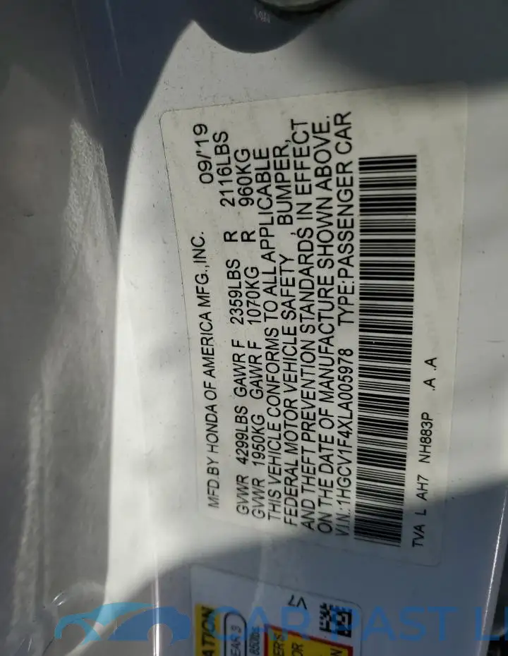 1HGCV1F4XLA005978# 12