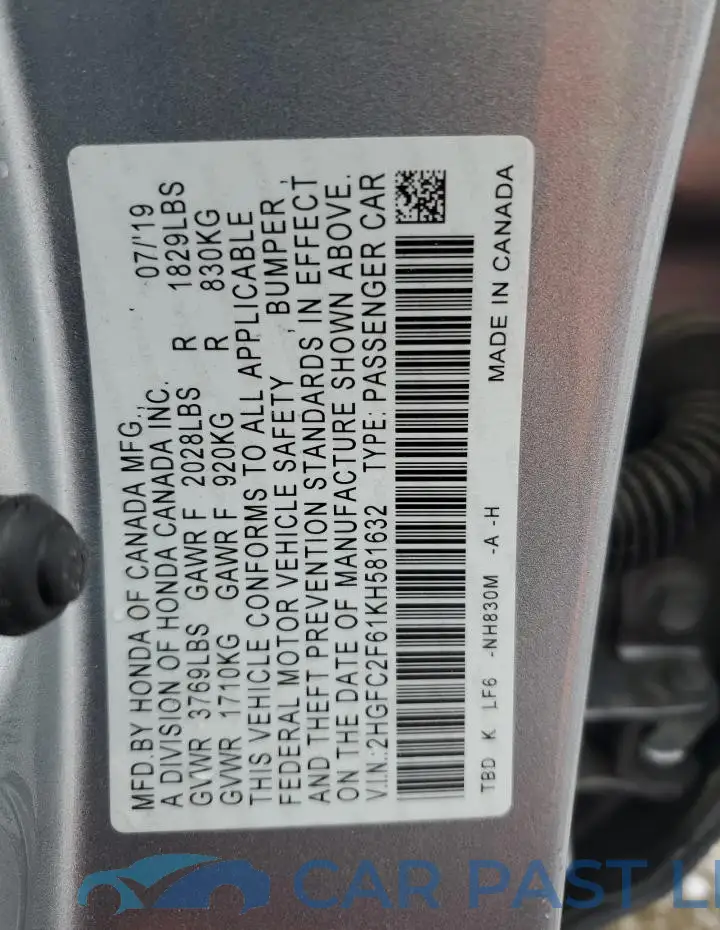 2HGFC2F61KH581632# 13