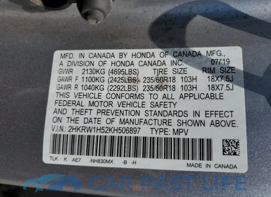 2HKRW1H52KH506897# 13