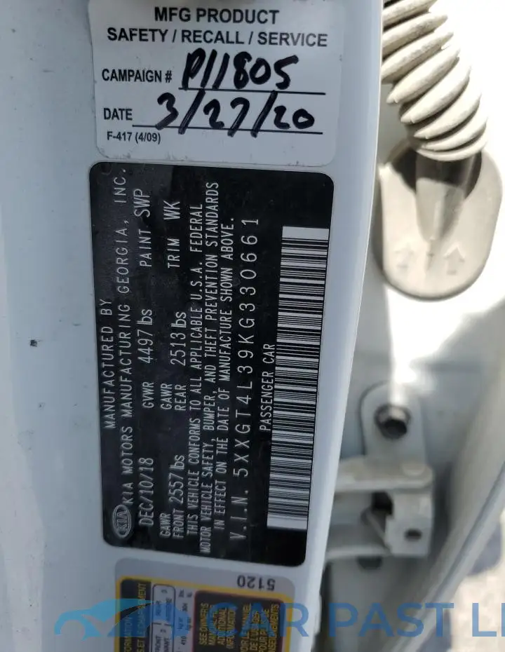 5XXGT4L39KG330661# 12