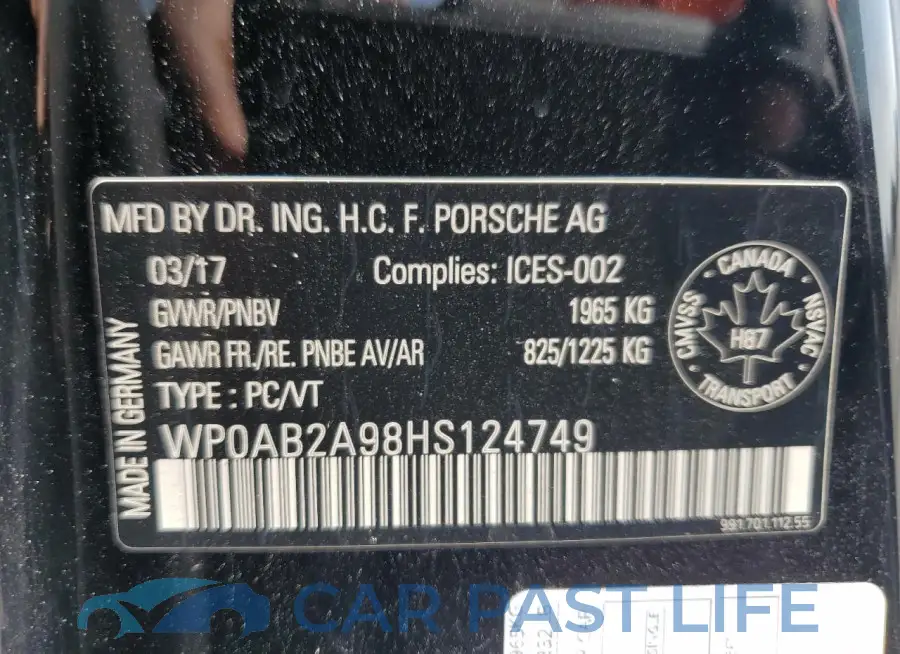 WP0AB2A98HS124749# 12