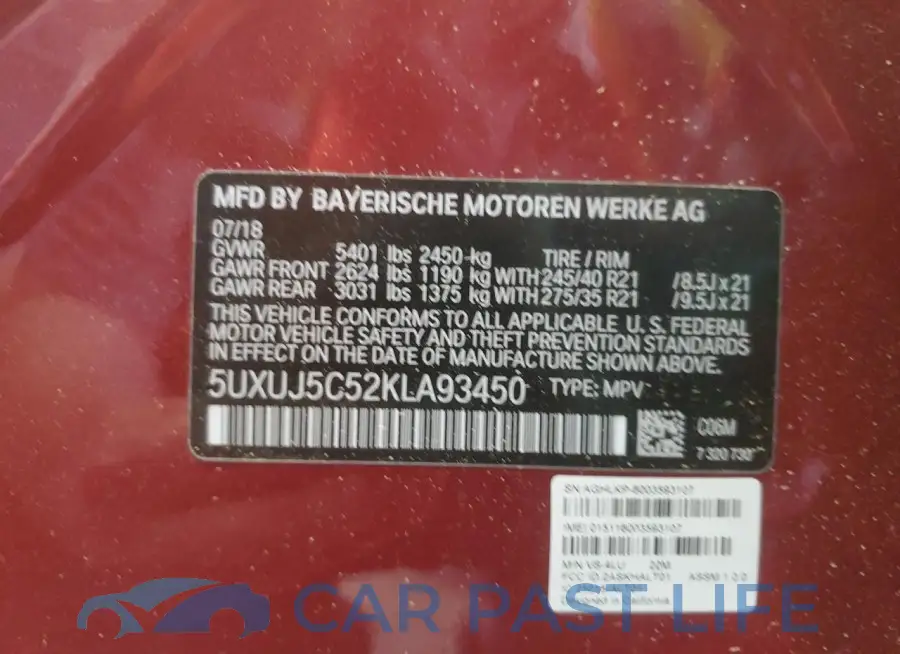 5UXUJ5C52KLA93450# 13