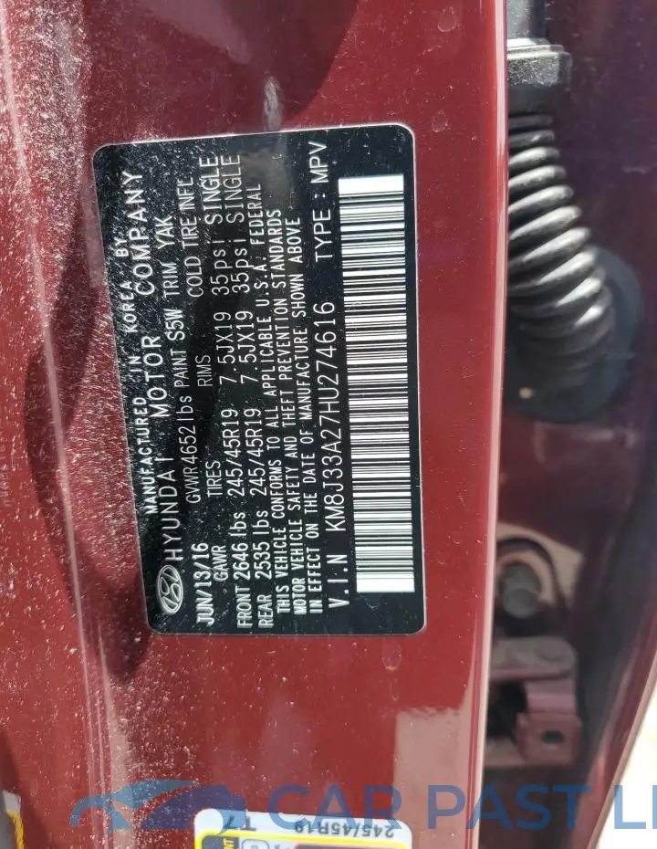 KM8J33A27HU274616# 13