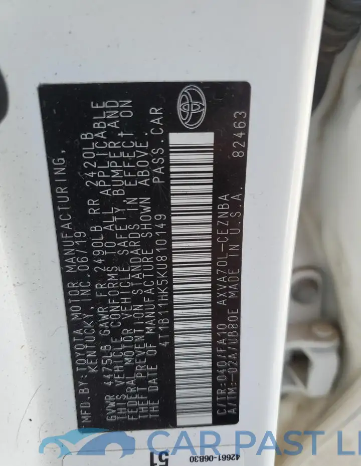 4T1B11HK5KU810149# 13