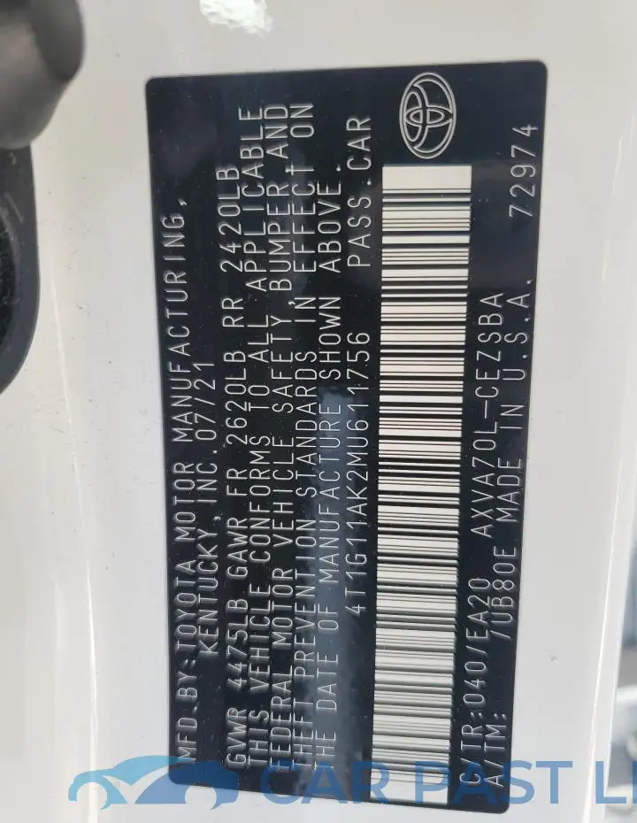 4T1G11AK2MU611756# 12
