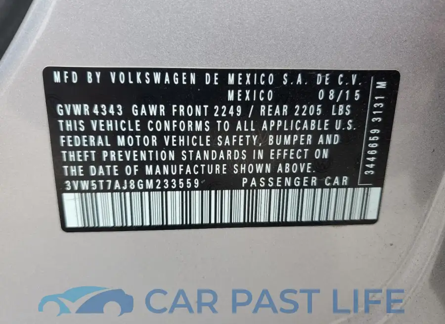3VW5T7AJ8GM233559# 12