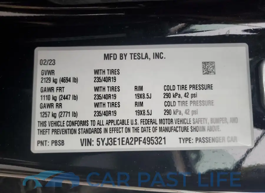 5YJ3E1EA2PF495321# 12