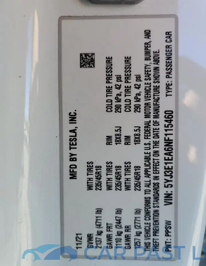 5YJ3E1EA6NF115460# 12