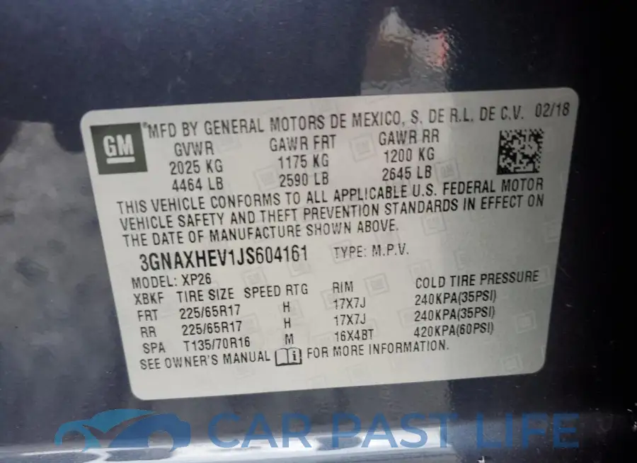 3GNAXHEV1JS604161# 12
