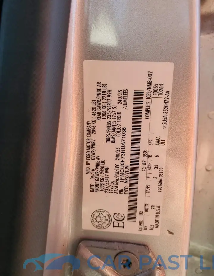 1FMCU0F73HUA71036# 13
