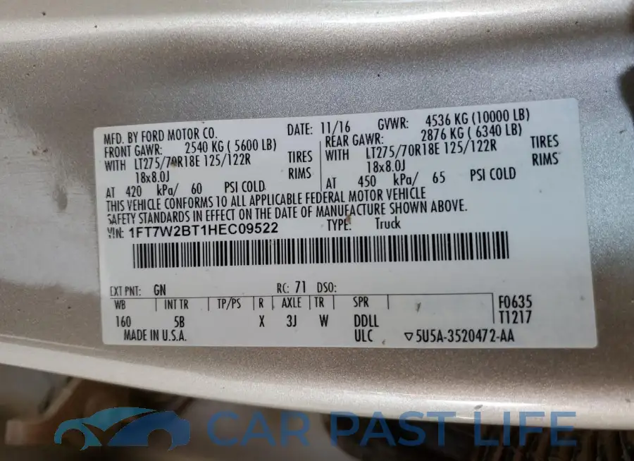 1FT7W2BT1HEC09522# 12