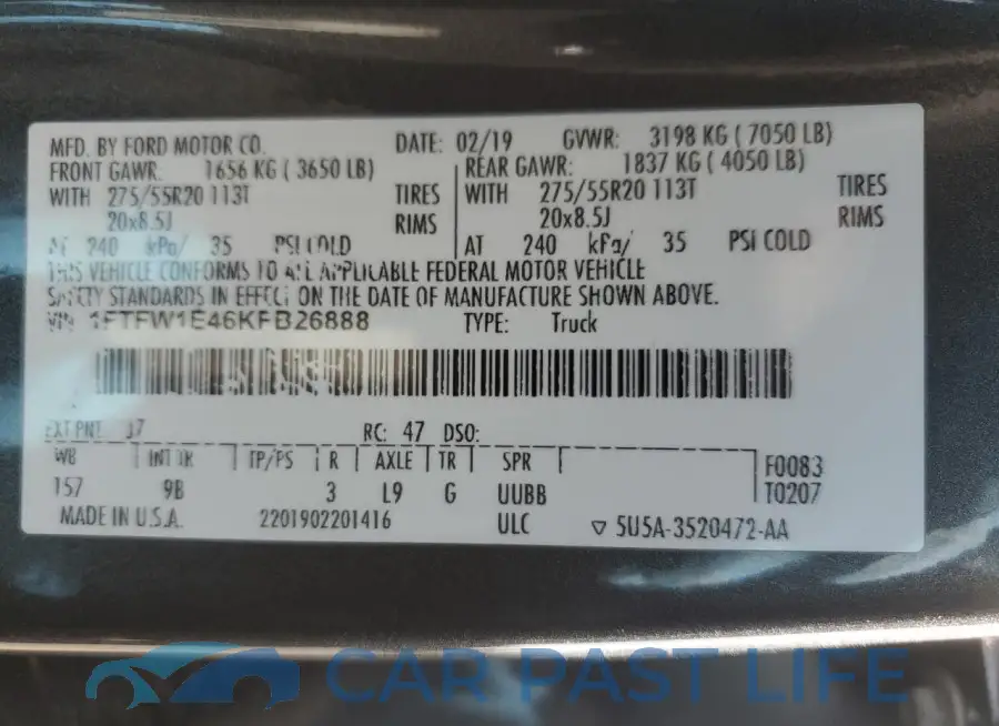 1FTFW1E46KFB26888# 12