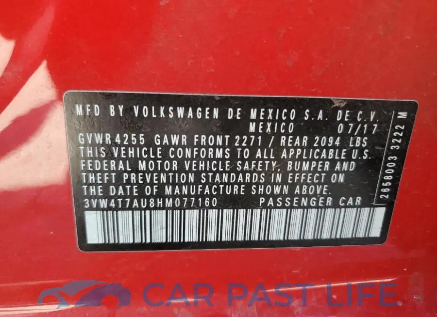 3VW4T7AU8HM077160# 12