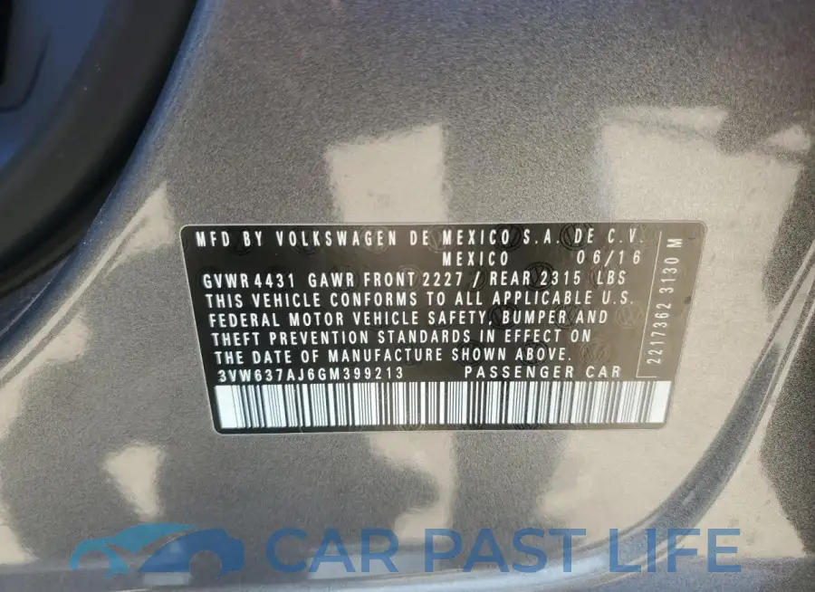 3VW637AJ6GM399213# 12