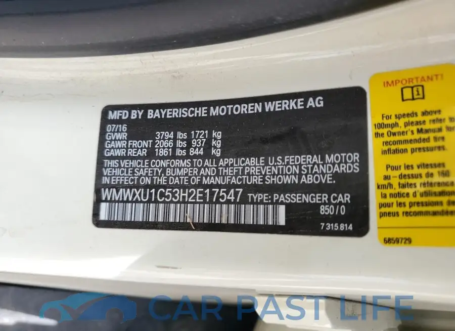 WMWXU1C53H2E17547# 13