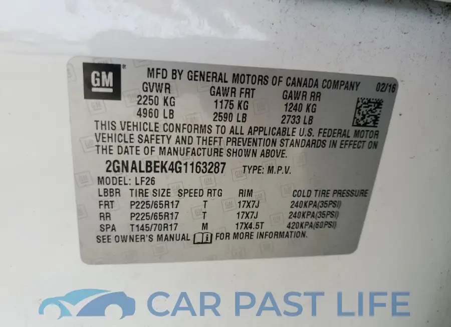 2GNALBEK4G1163287# 13