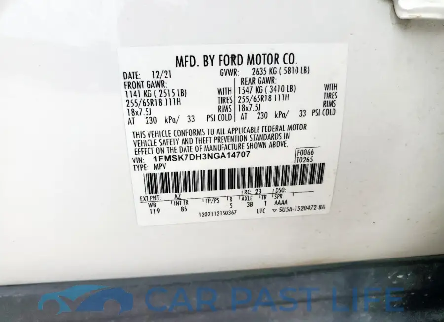 1FMSK7DH3NGA14707# 13