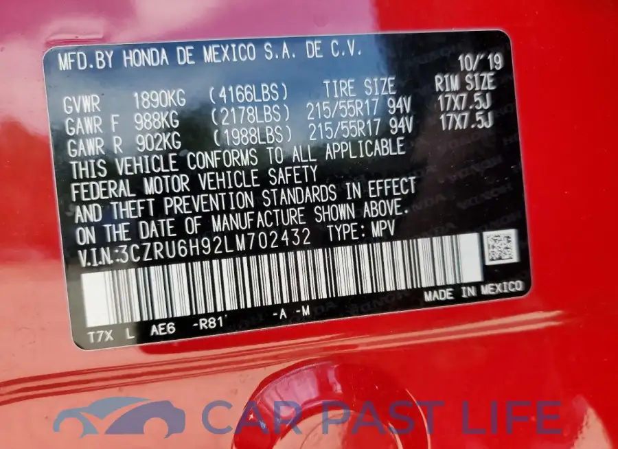 3CZRU6H92LM702432# 12