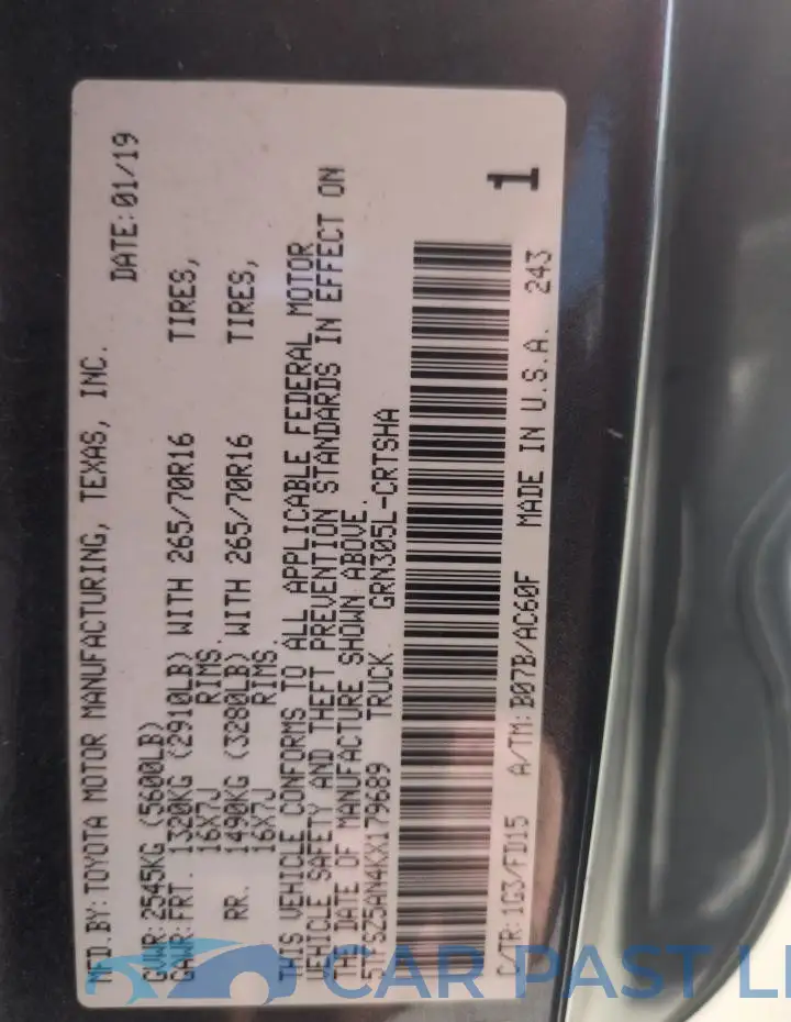 5TFSZ5AN4KX179689# 12