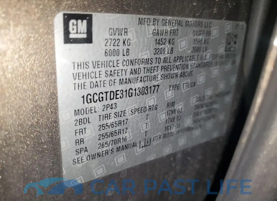 1GCGTDE31G1303177# 12