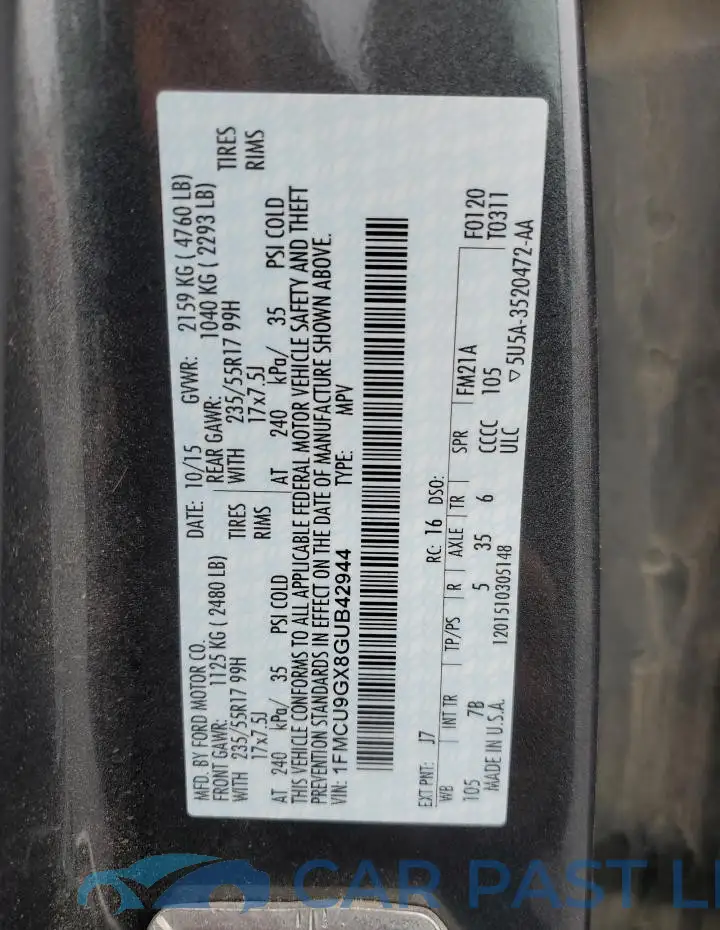 1FMCU9GX8GUB42944# 13