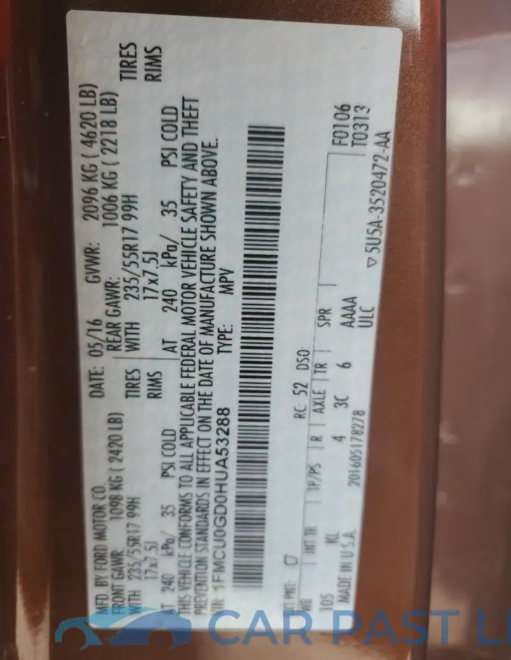 1FMCU0GD0HUA53288# 14