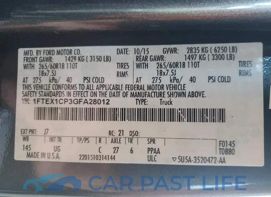 1FTEX1CP3GFA28012# 12