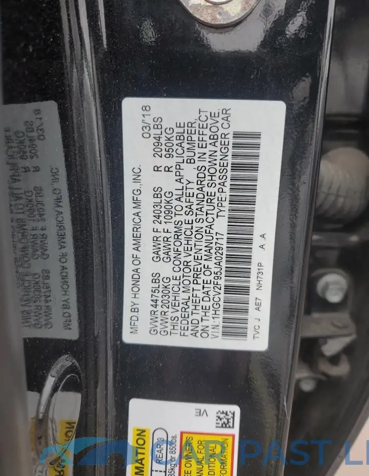 1HGCV2F95JA029717# 13