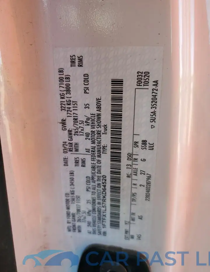 1FTFX1L57RKD64520# 12
