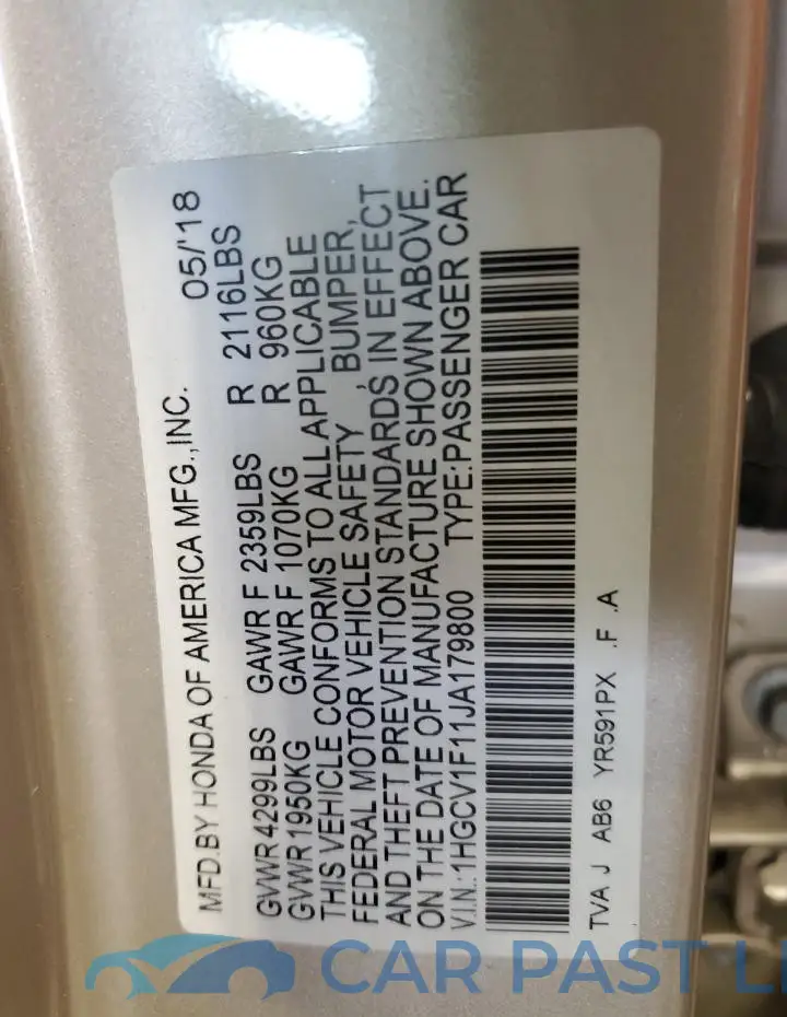 1HGCV1F11JA179800# 13