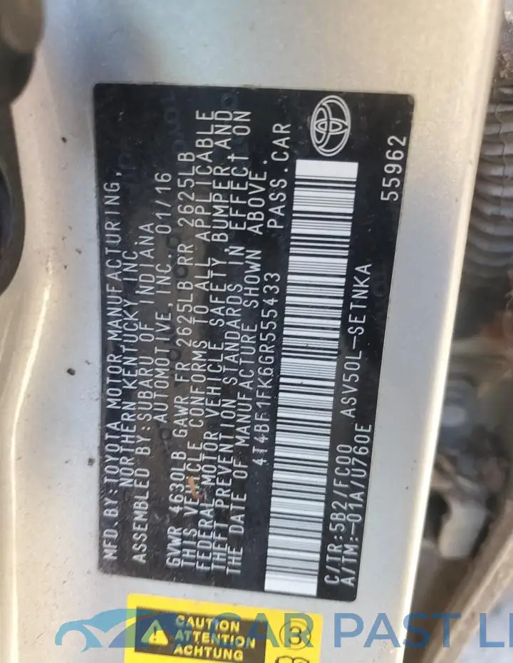 4T4BF1FK6GR555433# 12