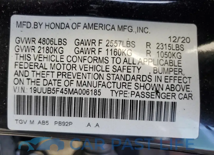 19UUB5F45MA006185# 12