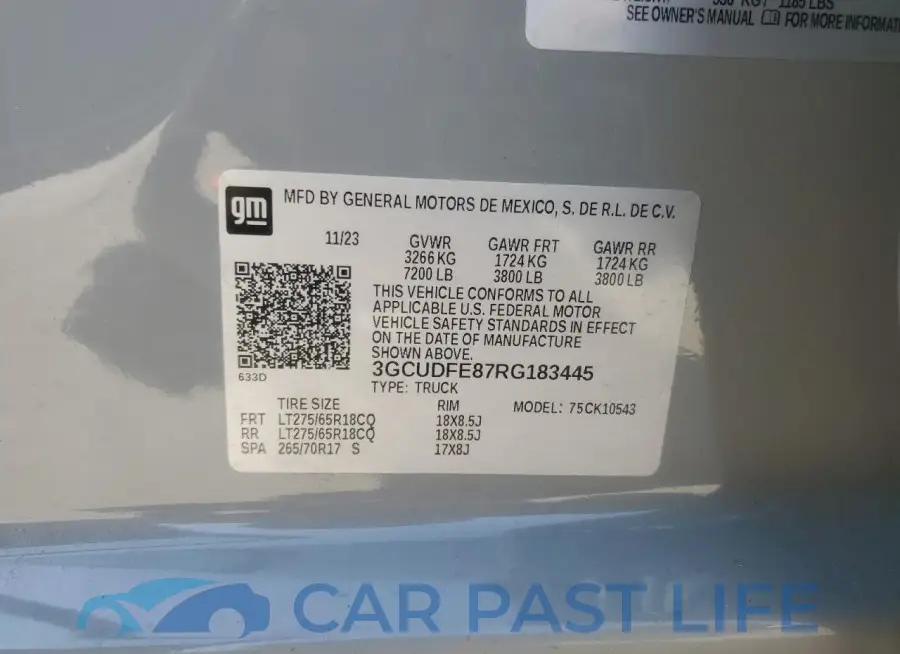 3GCUDFE87RG183445# 12