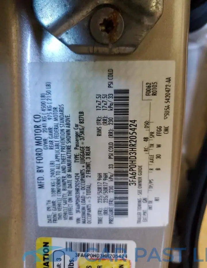 3FA6P0HD3HR205424# 12