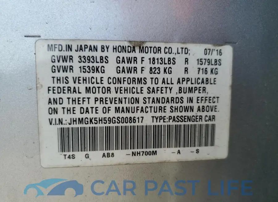 JHMGK5H59GS008617# 12
