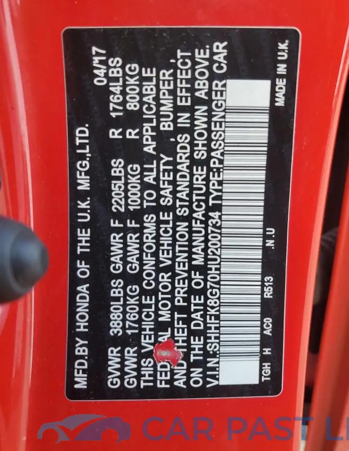 SHHFK8G70HU200734# 12
