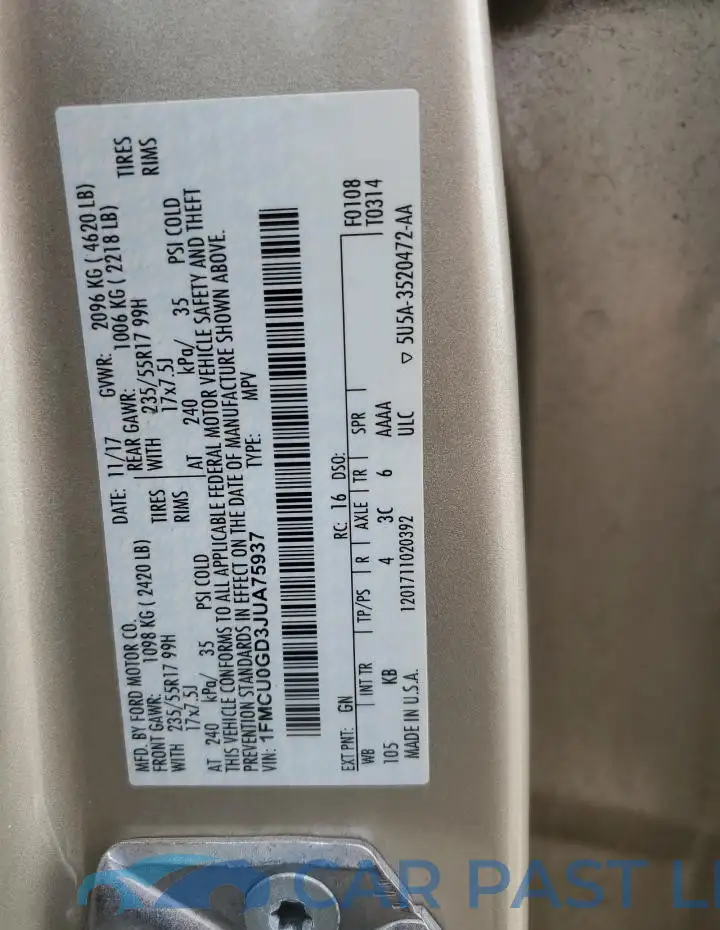 1FMCU0GD3JUA75937# 12