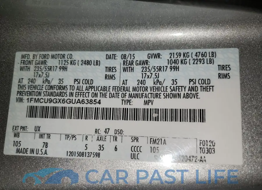 1FMCU9GX6GUA63854# 13