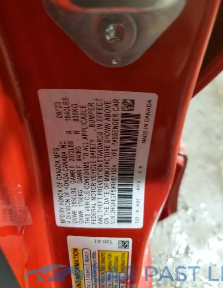 2HGFE2F59RH511534# 12