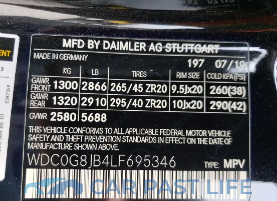 WDC0G8JB4LF695346# 13