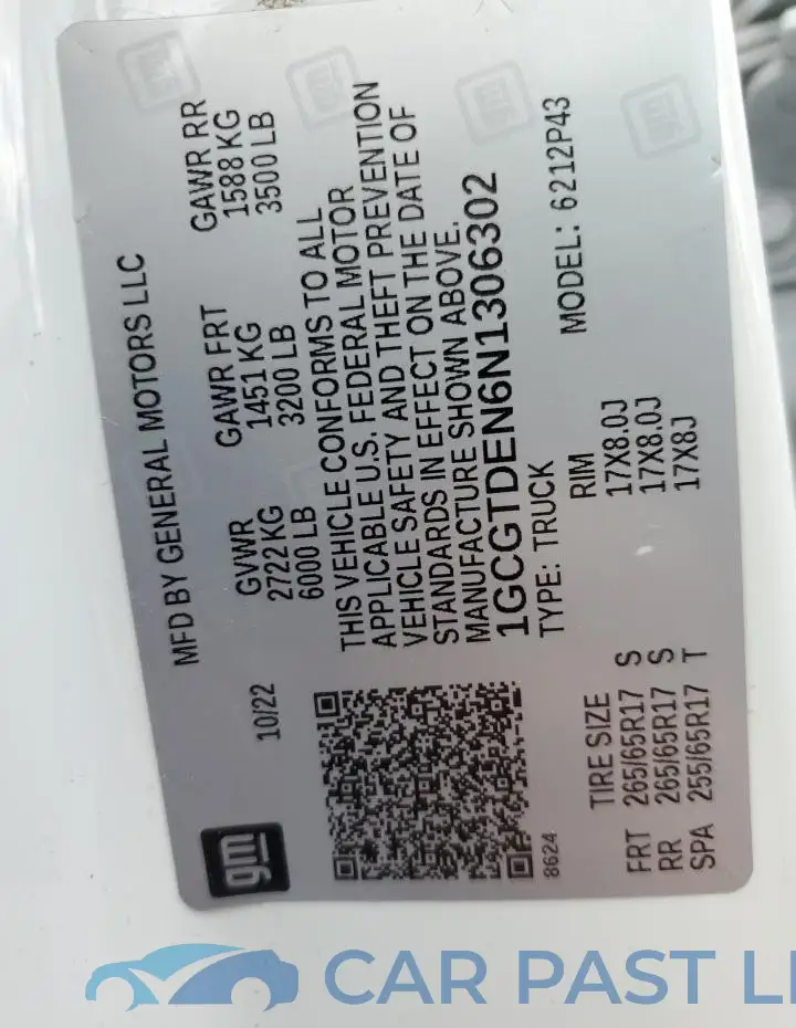 1GCGTDEN6N1306302# 12