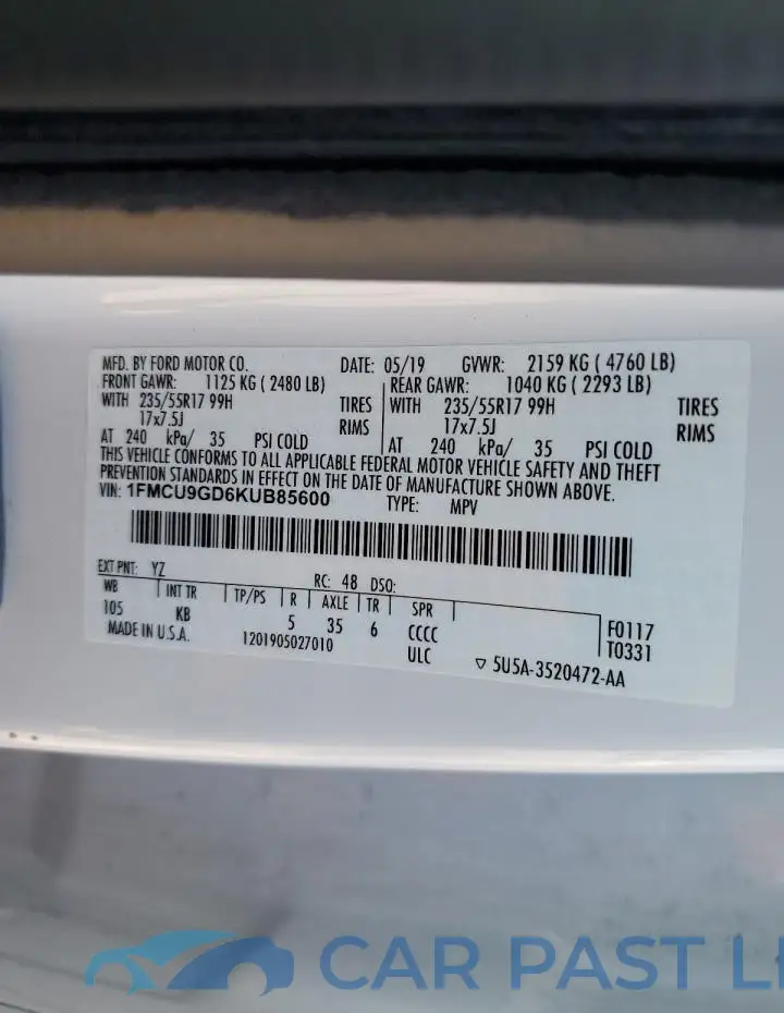 1FMCU9GD6KUB85600# 13