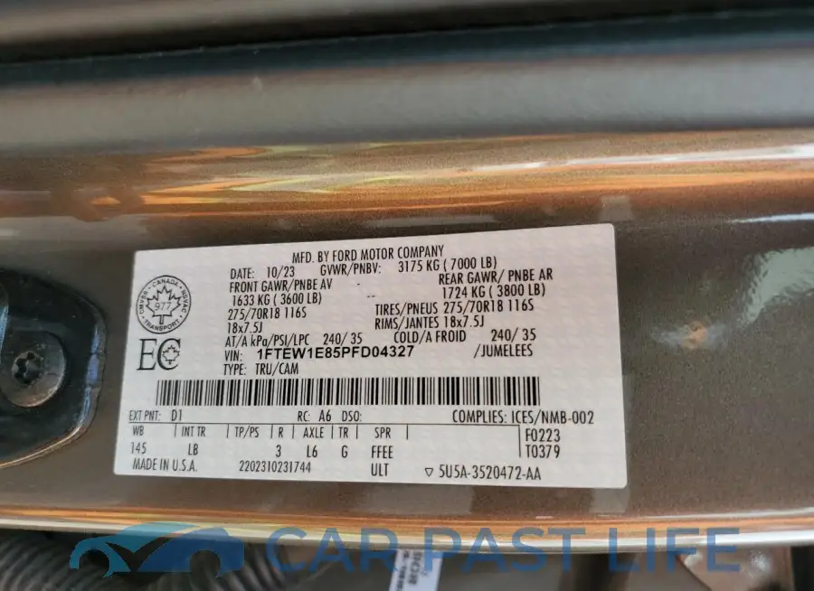 1FTEW1E85PFD04327# 12