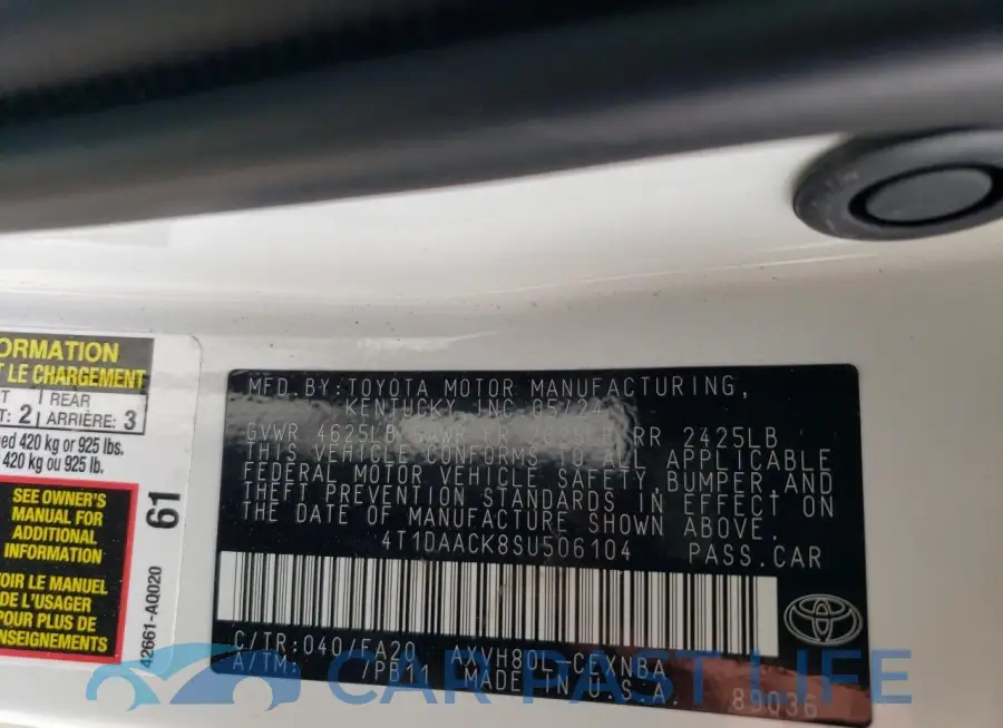 4T1DAACK8SU506104# 13