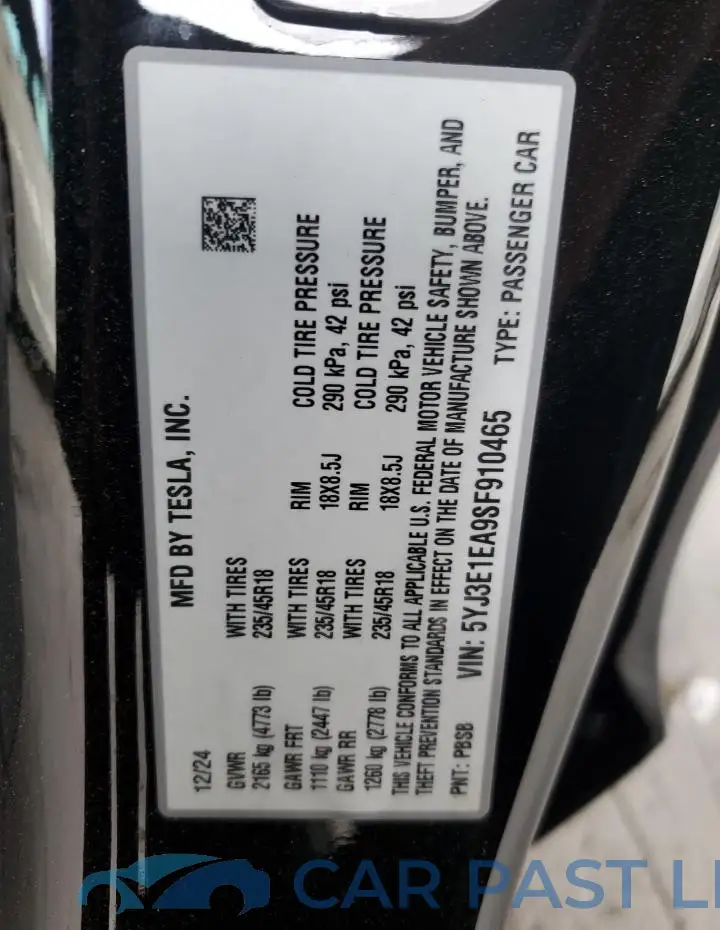 5YJ3E1EA9SF910465# 12
