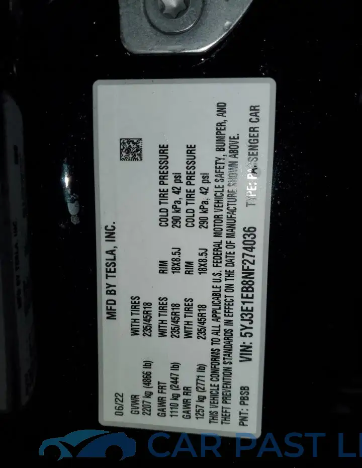 5YJ3E1EB8NF274036# 12