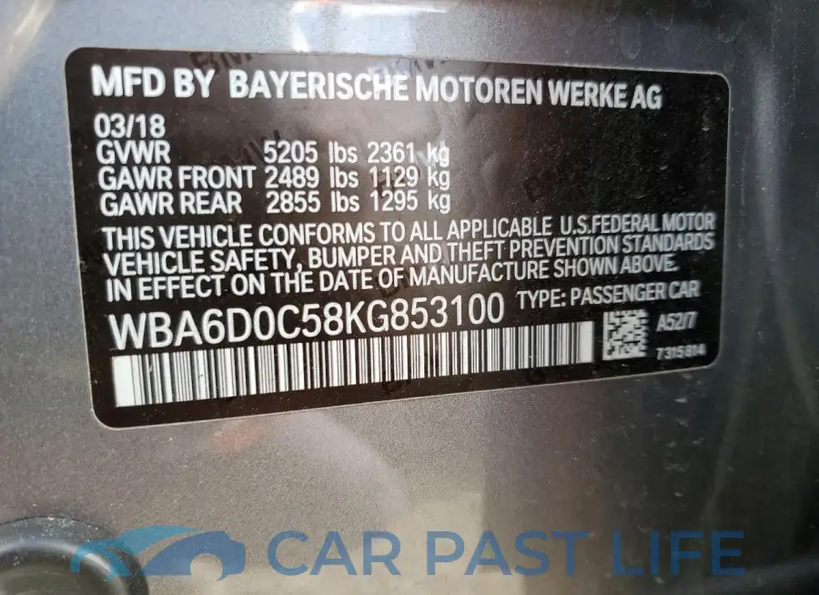 WBA6D0C58KG853100# 13